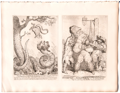 original James Gillray etchings The Genera of Patriotism; or, The Bloomsbury Farmer Planting Bedforshire Wheat
John Bull and his Dog Faithful